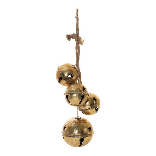 Melrose Sleigh Bell Cluster Christmas Ornaments - 16" - Gold - 2ct